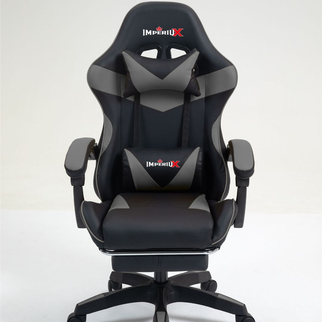 Silla gamer ergonómica Imperiux gris con masajeador y reposapiés