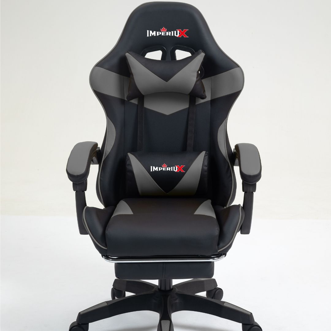 Silla gamer ergonómica Imperiux gris con masajeador y reposapiés