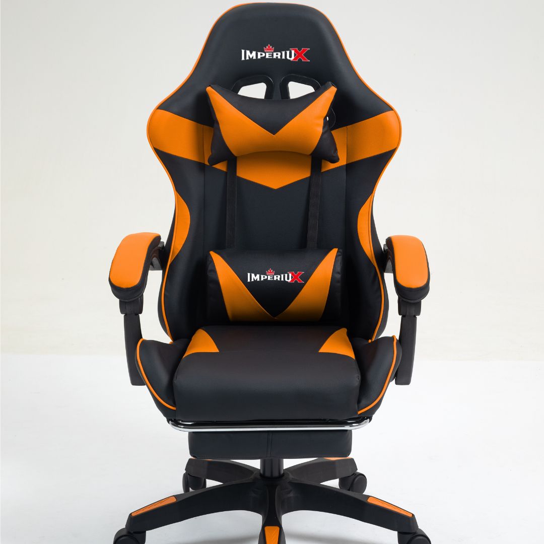 Silla gamer ergonómica Imperiux naranja reclinable con masajeador