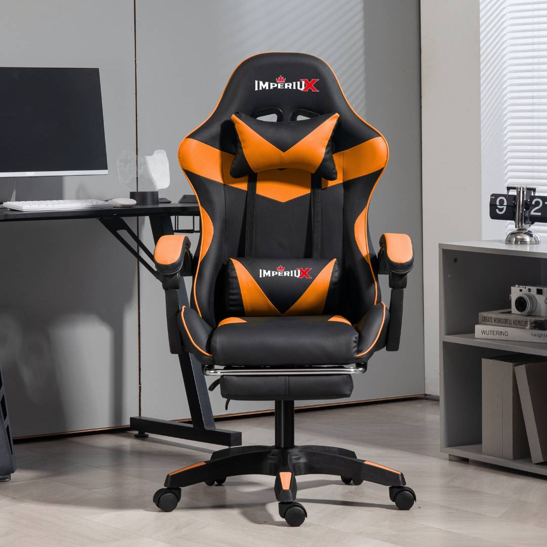 Silla gamer ergonómica Imperiux naranja reclinable con masajeador
