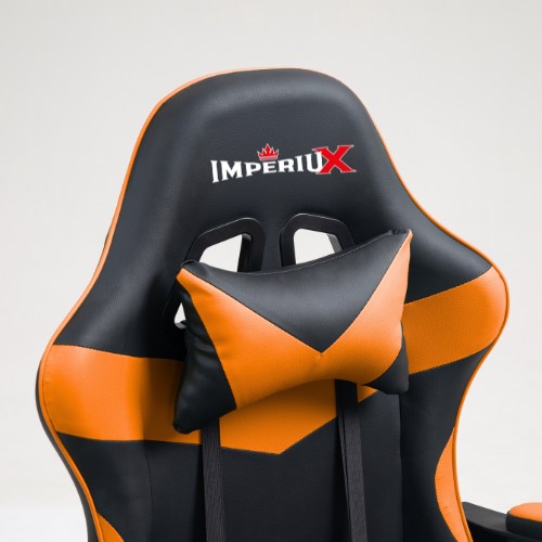 Detalle costuras ergonómicas silla gamer Imperiux naranja
