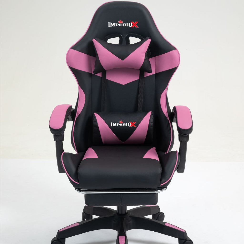 Silla gamer ergonómica Imperiux rosada reclinable con masajeador