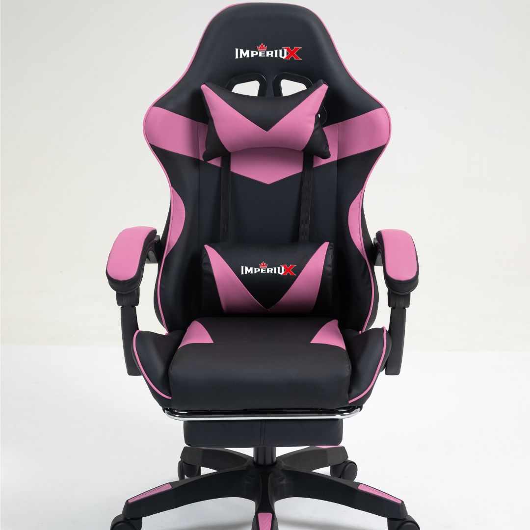 Silla gamer ergonómica Imperiux rosada reclinable con masajeador