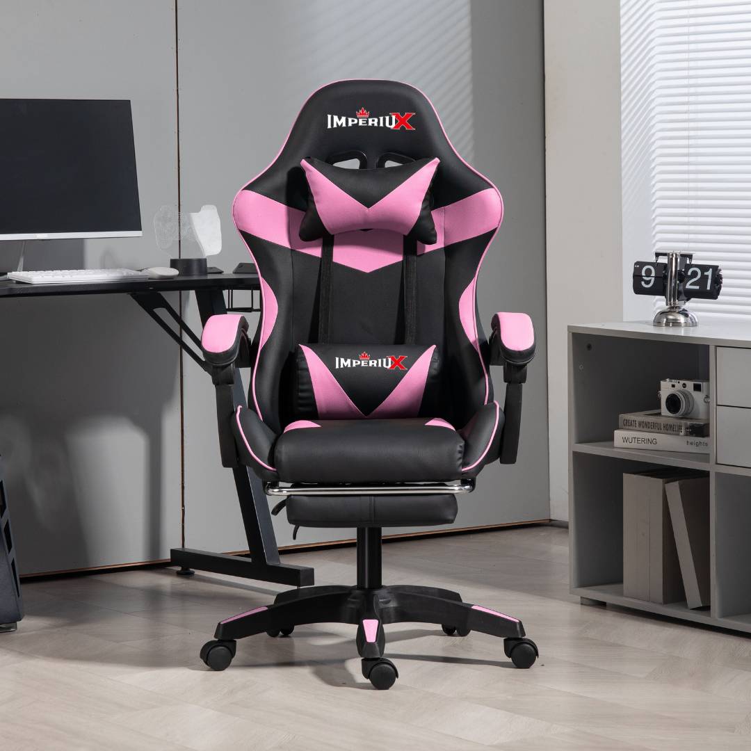 Silla gamer ergonómica Imperiux con masajeador USB color rosado