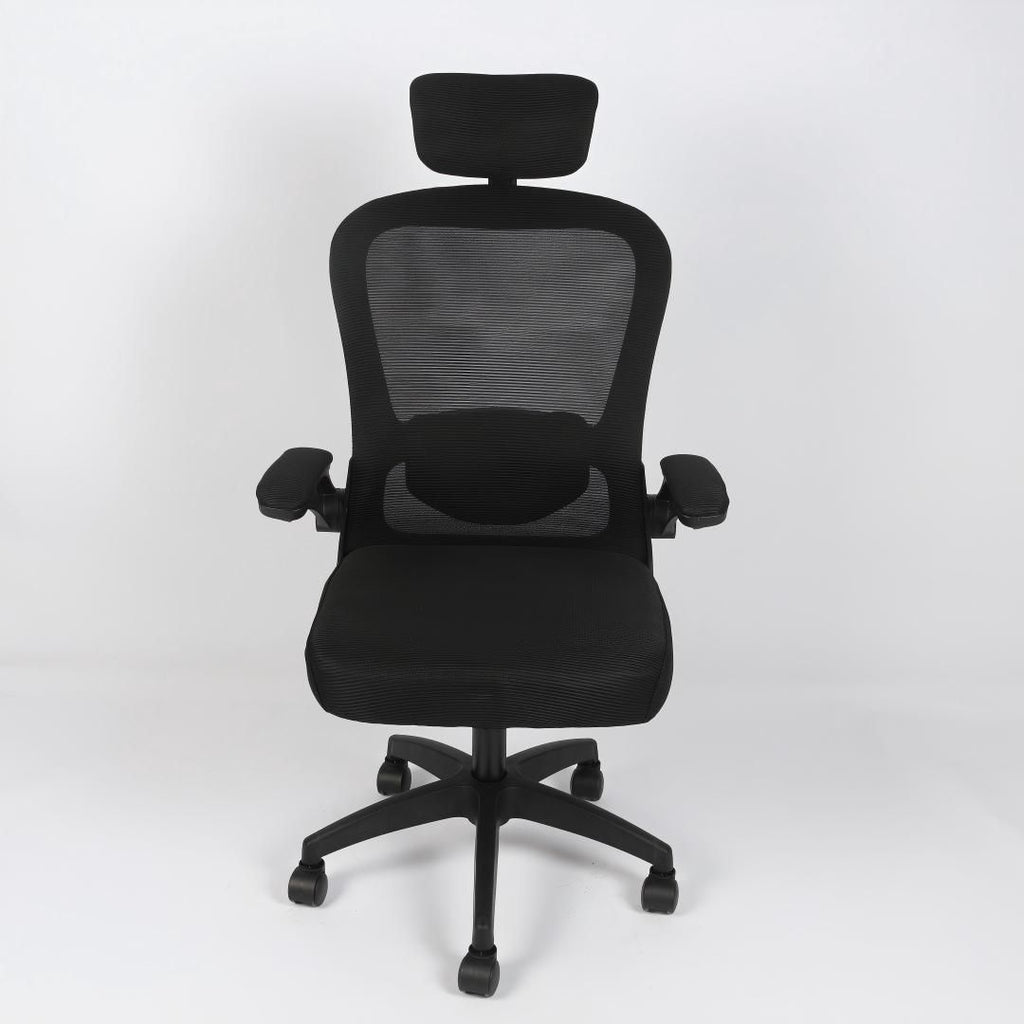 Silla de oficina ergonómica Imperiux negra, reposacabezas y soporte lumbar ajustables, brazos removibles