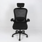 Silla de oficina ergonómica Imperiux negra, reposacabezas y soporte lumbar ajustables, brazos removibles
