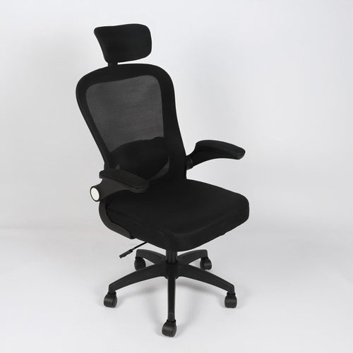 Silla de oficina ergonómica Imperiux negra, reposacabezas y soporte lumbar ajustables, brazos removibles