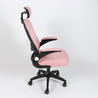 Silla de oficina ergonómica Imperiux rosada con negro, reposacabezas y soporte lumbar ajustables, brazos removibles