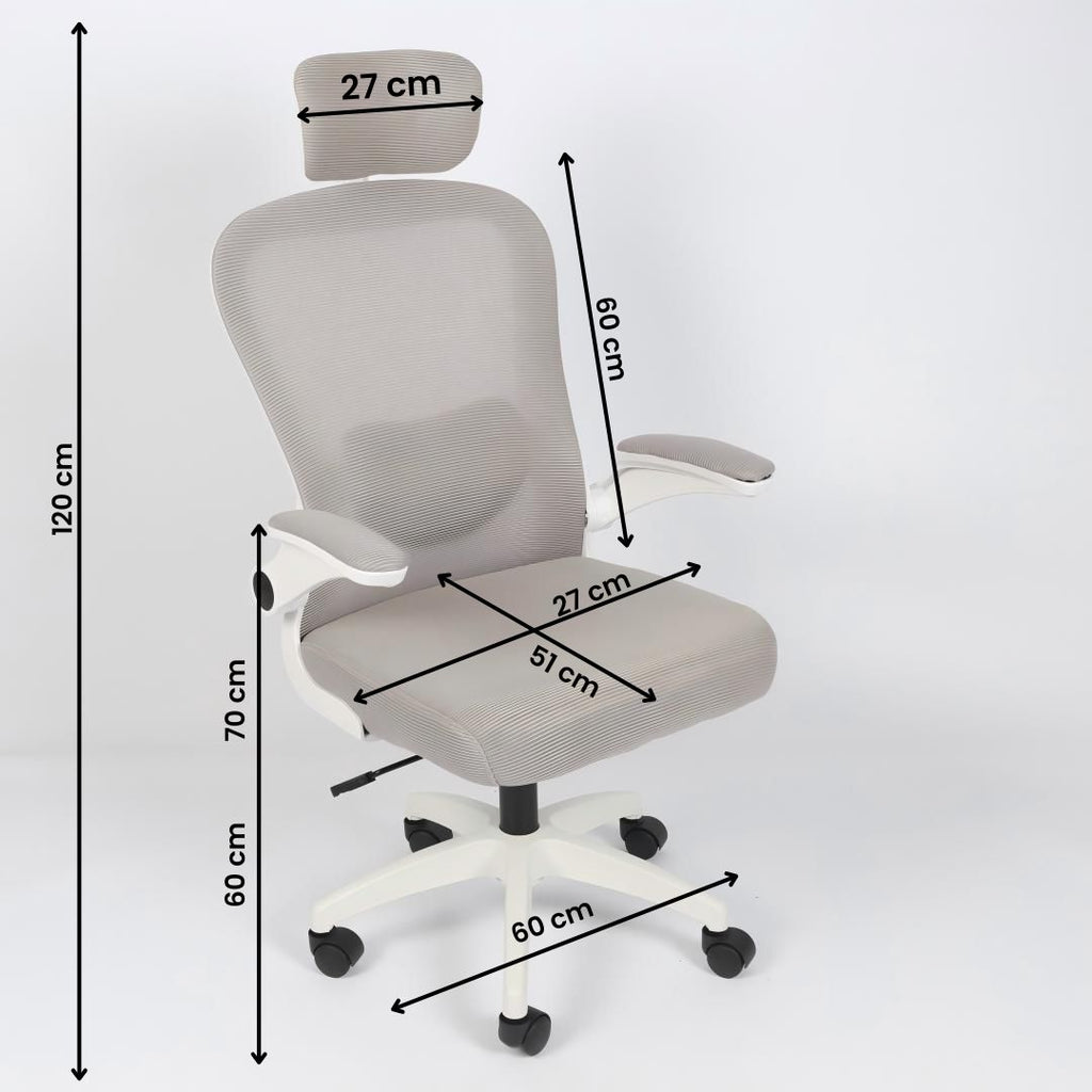 Silla de oficina ergonómica Imperiux rosada con blanco, reposacabezas y soporte lumbar ajustables, brazos removibles