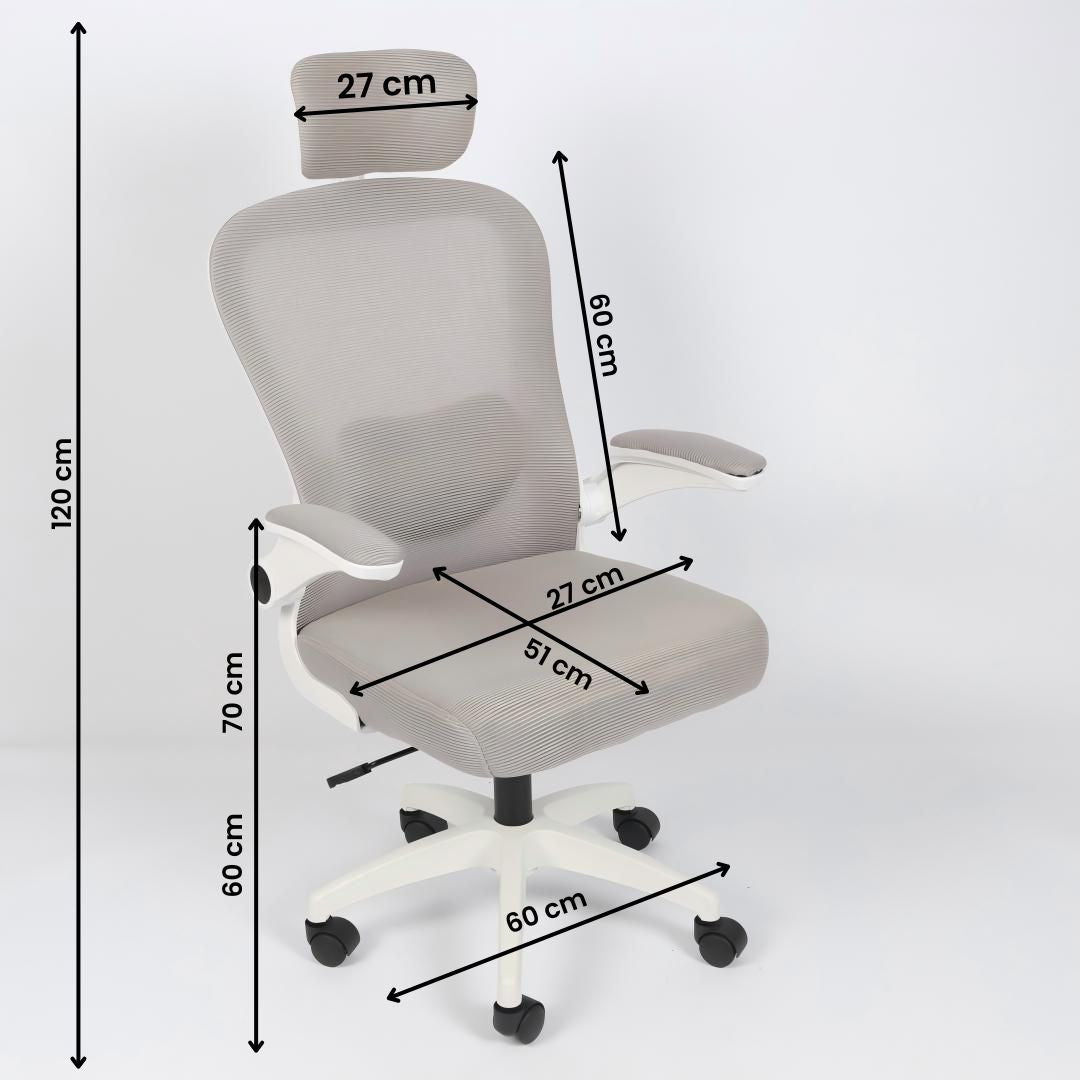 Silla de oficina ergonómica Imperiux rosada con blanco, reposacabezas y soporte lumbar ajustables, brazos removibles