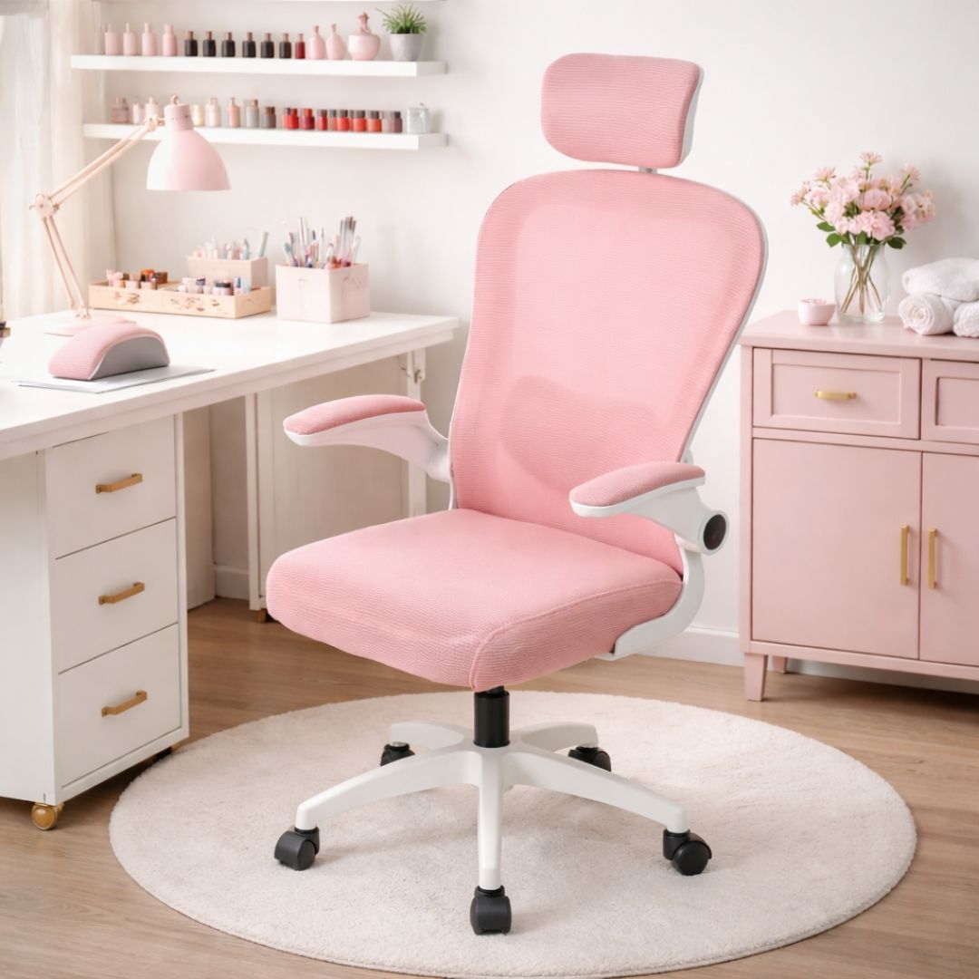 Silla Oficina Office Prime Rosada-Blanca Imperiux | Ergonómica Mesh